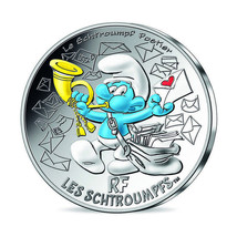 France 10 Euro Silver 2020 Postman The Smurfs Colored Coin Cartoon 00400 - £38.71 GBP