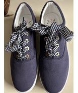 Isaac Mizrahi Live Bobbie Canvas Sneakers w/ Gingham Laces Women&#39;s 10M Navy - $25.64 CAD