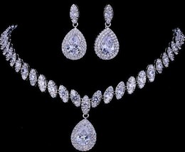 Simulated Bridal Silver Necklace Sets 5 Colors Wedding Jewelry Parure Bijoux Fem - $37.16