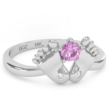 Baby Feet Lab-Created Pink Sapphire Diamond Ring In 14k White Gold - £233.77 GBP