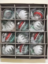 Christmas Christopher Red Aqua Tinsel 2&quot; Glass Tree Ornaments Set of 12 - £31.96 GBP