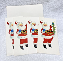 4 Vintage Christmas Cards w Envelopes Santa w Garland American Greetings - $9.90