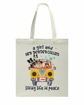 Girl And Her Collies Bag Living Life In Peace Dogs Lover Canvas Bags Cotton 15&quot; - £15.78 GBP