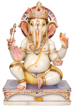 21&quot; Sitting Ganesha In White Marble | Lord Ganesha | Handmade | Home Decor - £1,328.34 GBP