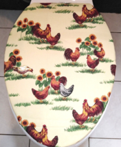 Green Grass Red Rooster Yellow Flower Scenic ELONGATED Toilet Seat Lid C... - £9.04 GBP