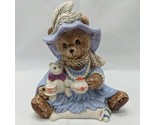 Teddy Bear Night Gown Tea Party With Stuffed Bear Glossy Ceramic Figurin... - $24.74