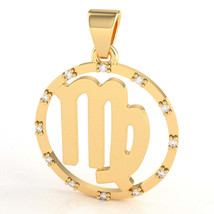 Virgo Zodiac Sign Diamond Bezel Pendant In Solid 10K Yellow Gold - £200.26 GBP