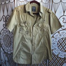 Seven Souls Mens Snap Shirt Short Sleeve Collared Pockets Gray Size Medium - $29.65