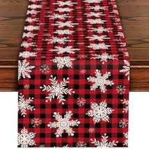 Snowflake Red And Black Plaid Table Runner For Kitchen Dining Table Deco Home - £24.60 GBP