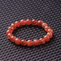 Natural Gold Strawberry Quartz Bracelet Orange Sunstone Clear Round Beads Bracel - £73.85 GBP