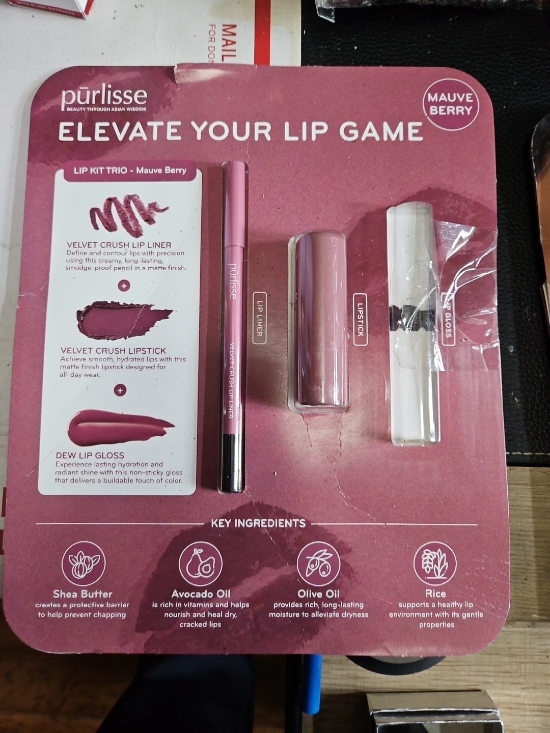 Purlisse Lip Kit Trio Mauve Berry Elevate Your Lip Game 3 In 1 -2 pc - $14.36
