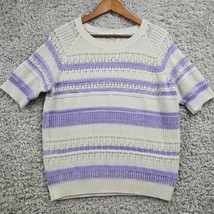 Northern Reflections Shirt Womens Large White Purple Stripes Knit Cottagecore - £18.29 GBP