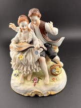 Unterweissbach Germany Porcelain Dresden Lace Courting Couple Music Figu... - £49.04 GBP