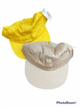 NOS Vintage 80s Unbranded Snapback Hat Cap Blank Yellow &amp; Tan OSFA New! - $23.76