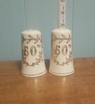 50th Anniversary Salt &amp; Pepper Shakers Lefton Japan White &amp; Gold - £5.36 GBP