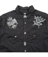 DKNY Pearl Snap Shirt Mens Medium Black Embroidered Long Sleeve Y2K VTG ... - $22.96