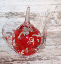 VTG MCM Art Glass Jewelry Ring Holder or Paper weight Red Teapot Unique Gift - £27.65 GBP