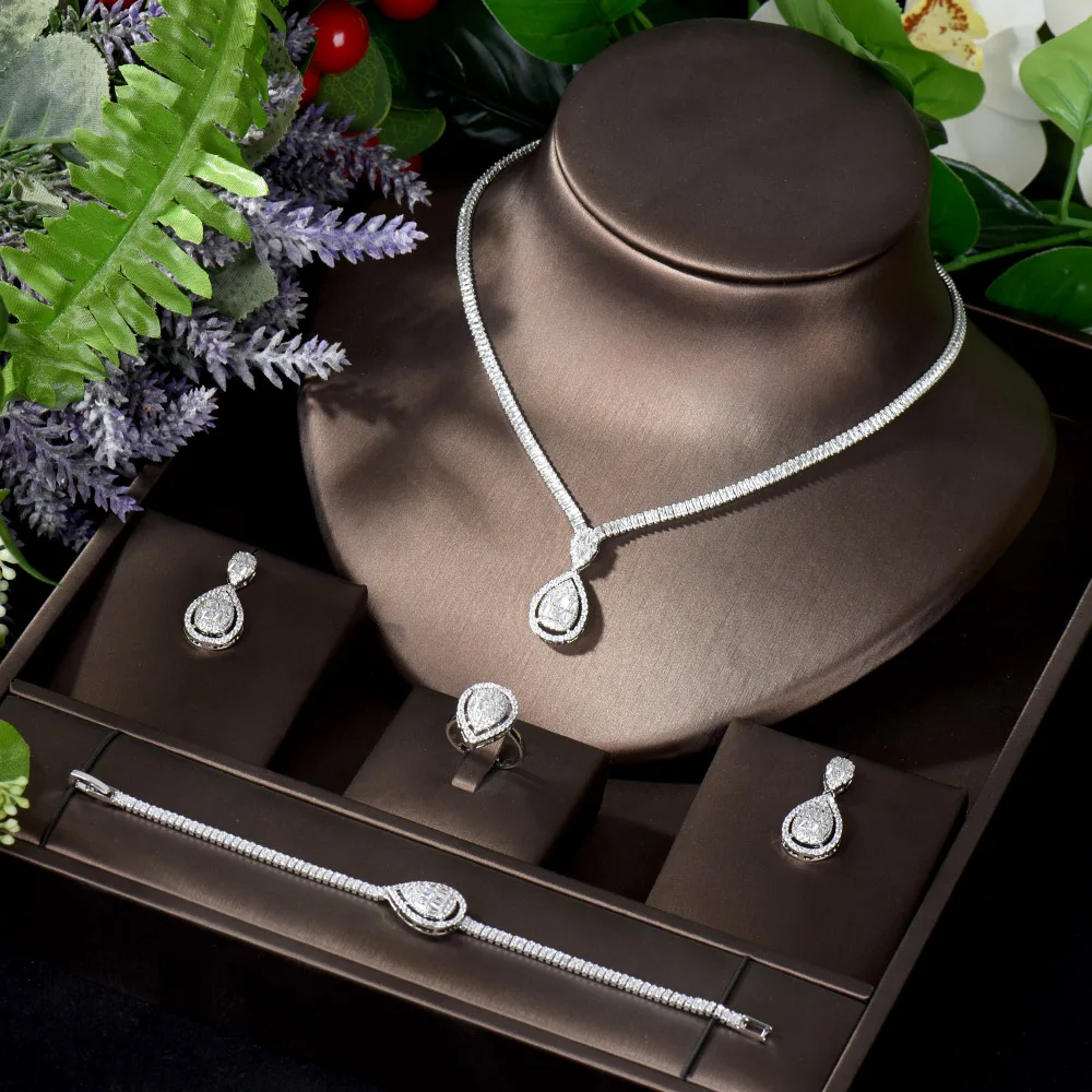 Top Quality Fashion Cubic Zirconia Jewelry Sets Water Drop Shape Necklac... - $71.29