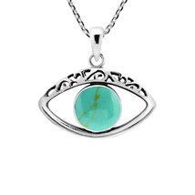 Mystical All-Seeing Eye Green Turquoise Sterling Silver Pendant Necklace - £24.10 GBP