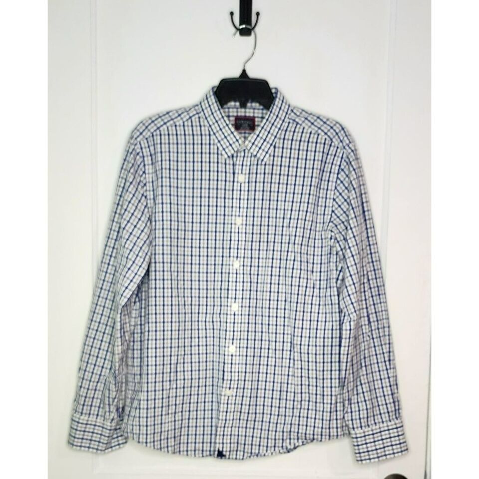 Size Large Slim Fit Untuckit Blue / Gray Plaid Button Down Shirt 100% Co... - $9.50