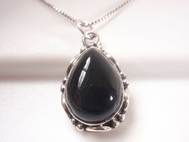 Black Onyx Teardrop with Unique Rope Style Accents 925 Sterling Silver Pendant - £7.83 GBP