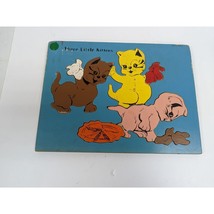 Vintage SIFO Wooden Puzzle Three Little Kittens 7 Pieces Blue - $14.96