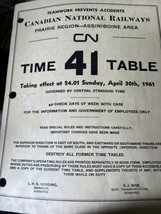 1961 CNR Employee Time Table Canadian National Railways Prairie Assinibo... - $29.69