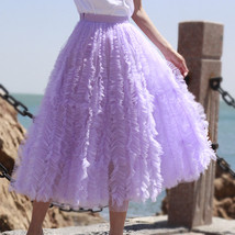 Lilac Purple Tulle Midi Skirt Outfit Women Custom Plus Size Fluffy Tulle Skirt image 4