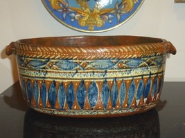 Antique Redware Pottery Hand Painted Glazed Bowl - £394.88 GBP