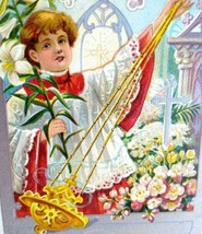 Easter Postcard Lily Series Embossed Flowers Choir Boy Swings Incense Vintage - £7.07 GBP