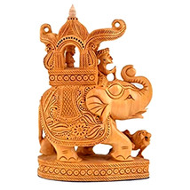 wooden Ambari Elephant Antrique Style Elephant Statue Solid Wood Hand Carved Luc - £61.27 GBP