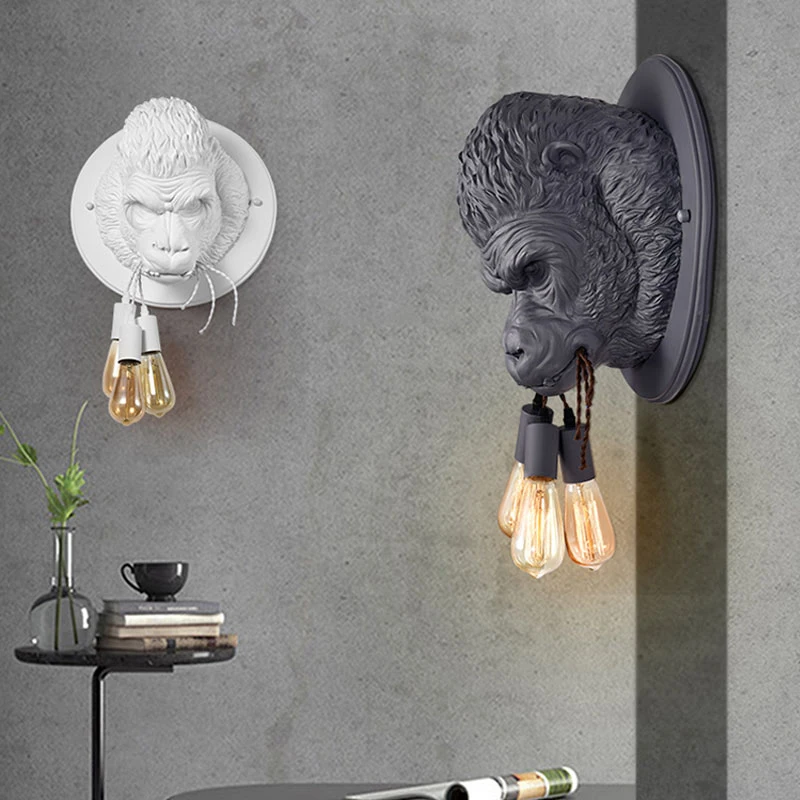 Wall Mounted Gorilla Head Light Retro Wall Light Led e27 Wall Light Home Loft - £117.49 GBP+