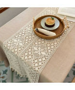 Vintage 10&quot;x70&quot; Farmhouse Crochet Beige Country Rustic Lace Table Runners - £14.13 GBP