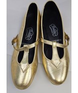 Barbettes Flat Shoes Dancewear Gold T-Strap Short Heel Leather Womens Si... - €15,64 EUR