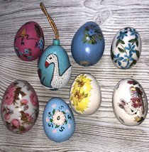 Lot of 8 Vintage Easter Eggs Hand Painted Ceramic Flowers Beaded Goose Decor - £7.84 GBP