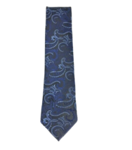 Zenio Men&#39;s Skinny Tie Black Royal Blue Paisley Pattern Microfiber 2.75&quot; Wide - £14.46 GBP