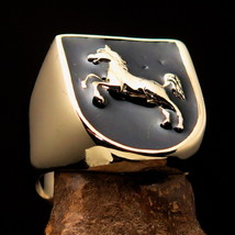 Shield shaped Lower Saxony Men&#39;s Seal Pinky Ring Horse on black - solid Brass - £21.96 GBP+