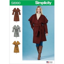 Simplicity Sewing Pattern 8990 Wrap Coat Jacket Misses Size 16-24 - $9.89