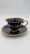 LINDNER KÜPS ECHT COBALT &amp; GOLD 157/2 Demitasse Cup &amp; Saucer  Set Germany - $58.50