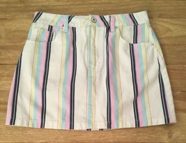 Forever 21 Womens White Cotton Jean Skirt Retro Multicolor Stripe Size M... - $12.00