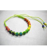 LIME GREEN MACRAME w RAINBOW WOOD BEADS BLUE GREEN PINK TIE BRACELET OR ... - $7.00 CAD