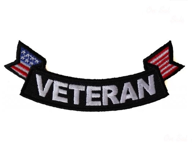 Primary image for VETERAN with American Flag 11" x 3" Large Bottom Rocker iron on back patch (L38)