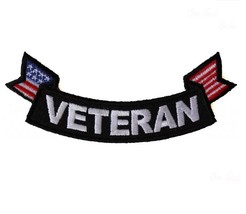 VETERAN with American Flag 11&quot; x 3&quot; Large Bottom Rocker iron on back pat... - £12.56 GBP