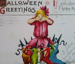 Halloween Postcard Dancing Witches Fantasy Original Stecher 63 D Erie PA 1923 - £20.93 GBP