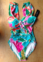 NWT Carmen Marc Valvo Multi Color Blue Pink Sexy Bust Tie Retro Swim Suit 6 $148 - £66.71 GBP