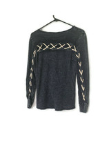 Vintage Havana Size Medium Gray Acid Wash Lace Up Back Sweatshirt - £9.72 GBP