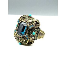 Vintage Heidi Daus Art Deco Statement Ring with Sapphire Blue Princess C... - $75.47
