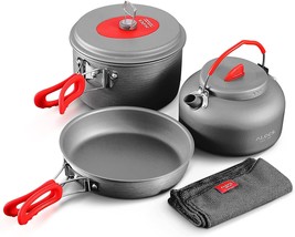 Alocs Camping Cookware: Portable Camping Pots And Pans Set With Camping Kettle, - £47.91 GBP