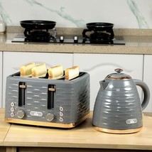 Kettle and Toaster Set 1.7L Rapid Boil Kettle &amp; 4 Slice Toaster Grey - £63.26 GBP