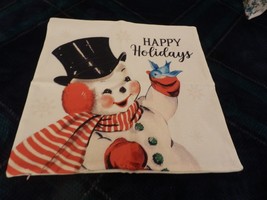 New Vintage Jolly Snowman &amp; Bluebird Pillow Cover 18&quot; Happy Holidays - £10.31 GBP